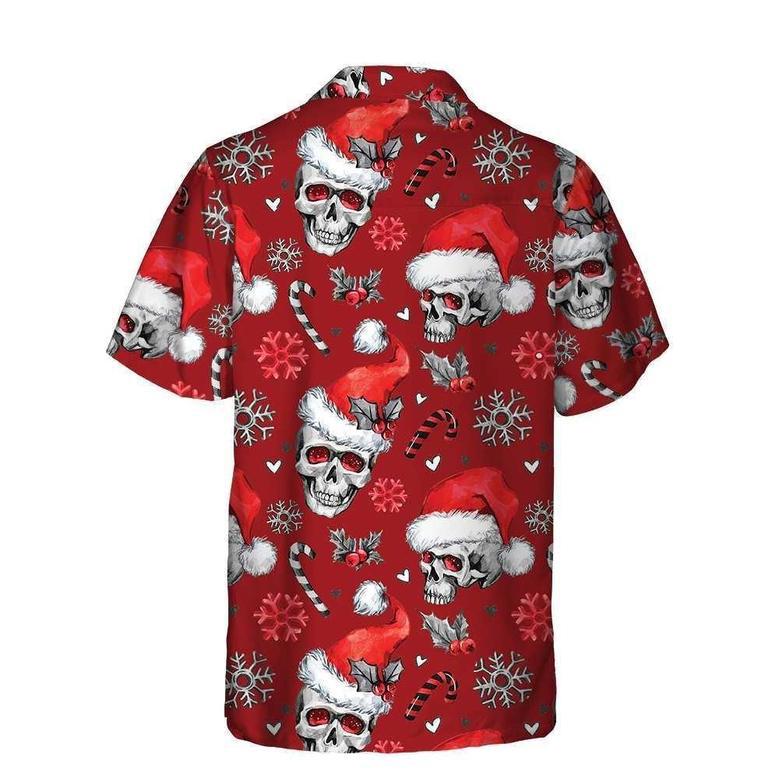 Christmas Skulls With Candy Canes Red Version Christmas Hawaiian Shirt, Xmas Hawaiian Shirts