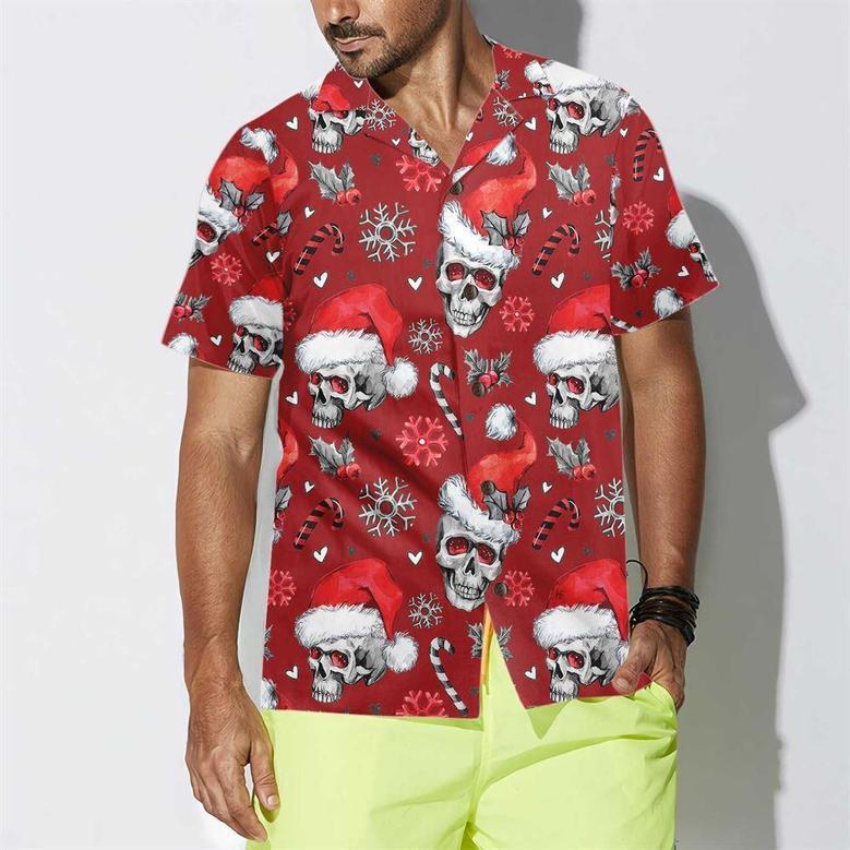 Christmas Skulls With Candy Canes Red Version Christmas Hawaiian Shirt, Xmas Hawaiian Shirts