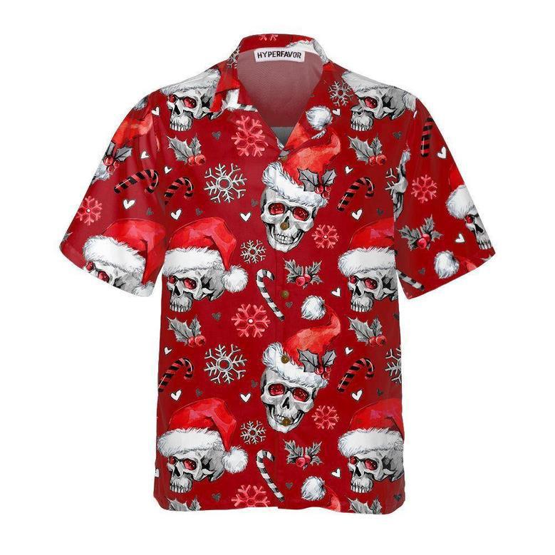 Christmas Skulls With Candy Canes Red Version Christmas Hawaiian Shirt, Xmas Hawaiian Shirts