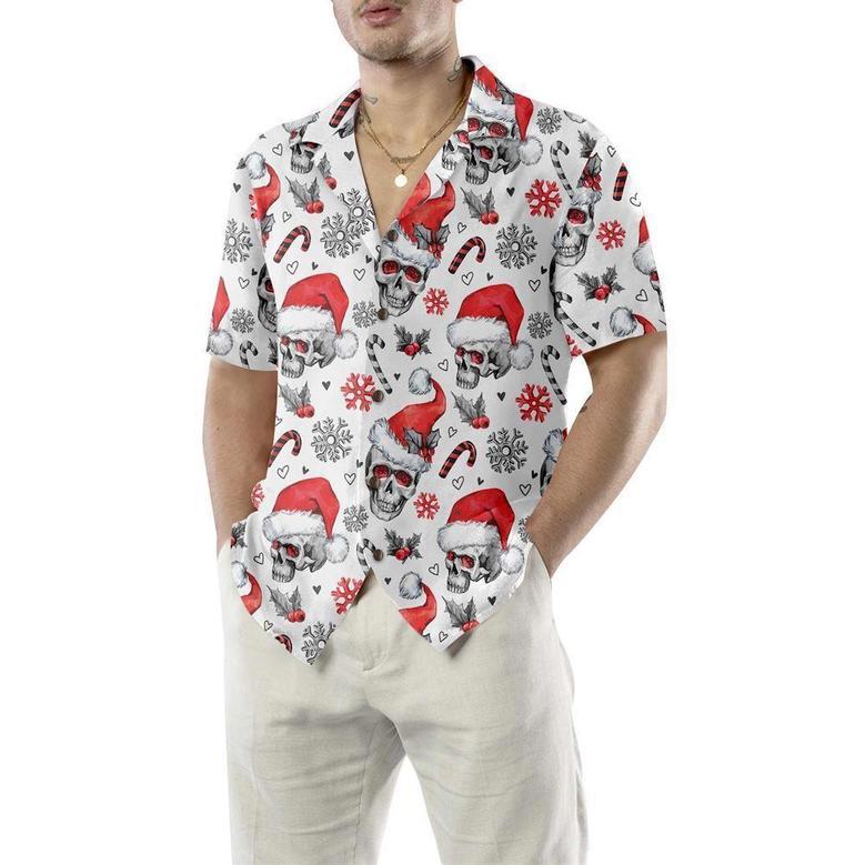 Christmas Skulls With Candy Canes White Version Christmas Hawaiian Shirt, Xmas Hawaiian Shirts