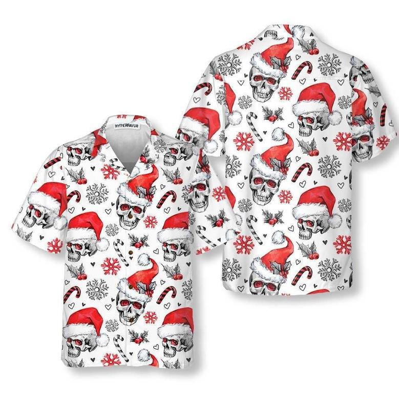 Christmas Skulls With Candy Canes White Version Christmas Hawaiian Shirt, Xmas Hawaiian Shirts