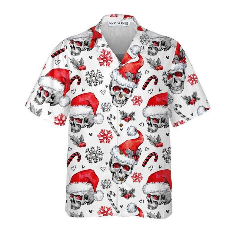 Christmas Skulls With Candy Canes White Version Christmas Hawaiian Shirt, Xmas Hawaiian Shirts