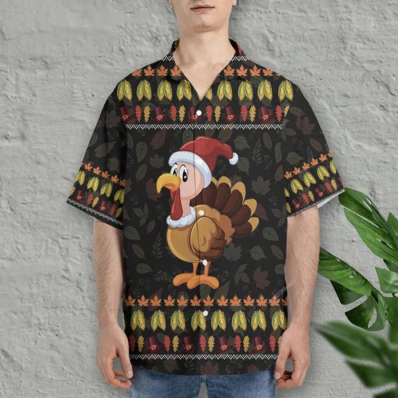 Christmas Turkey Thanksgiving Aloha Button Down Hawaiian Shirt, Xmas Hawaiian Shirts