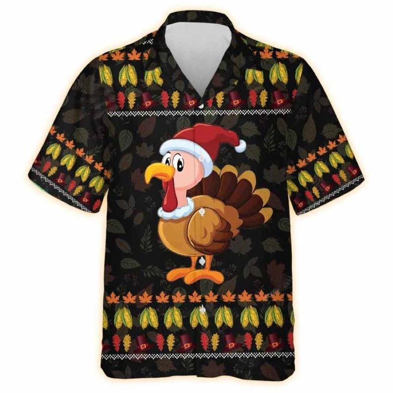 Christmas Turkey Thanksgiving Aloha Button Down Hawaiian Shirt, Xmas Hawaiian Shirts