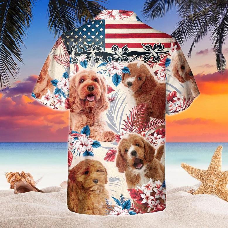 Cockapoo Dog United States Flag Hawaiian Flowers All Over Printed Hawaiian Shirt, Farm Hawaiian Shirt, Farmer Hawaii