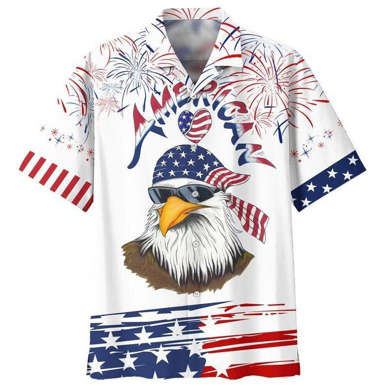 Cool Eagle American Hawaiian Shirt, Independence's Day Eagle Hawaiian Shirt In Us Flag Pattern, Eagle Hawaii Shirt