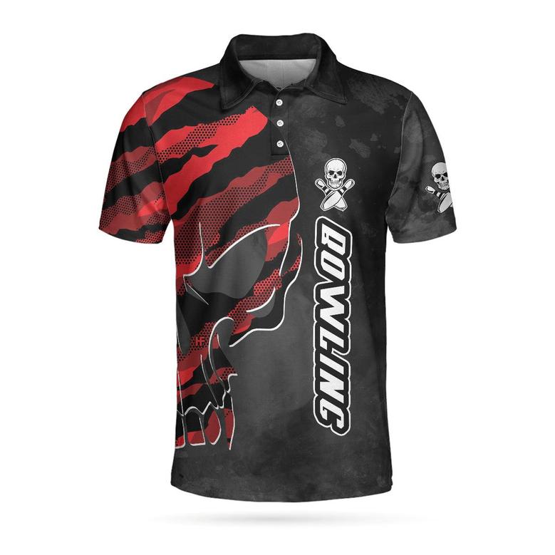 Coolest Skull Bowling With Camouflage Pattern Bowling Polo Shirt, Camo Bowling Shirt For Men Coolspod
