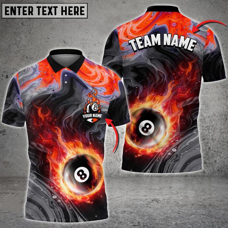 Coolspod Billiards 8 Ball Fire Watercolor Personalized Name, Team Name Multi Color Polo Shirt