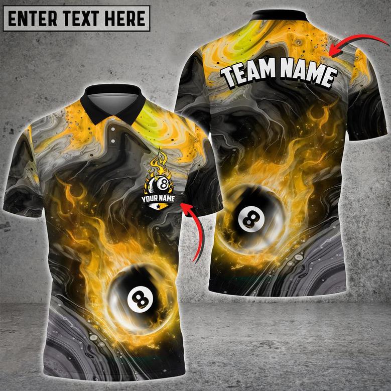 Coolspod Billiards 8 Ball Fire Watercolor Personalized Name, Team Name Multi Color Polo Shirt