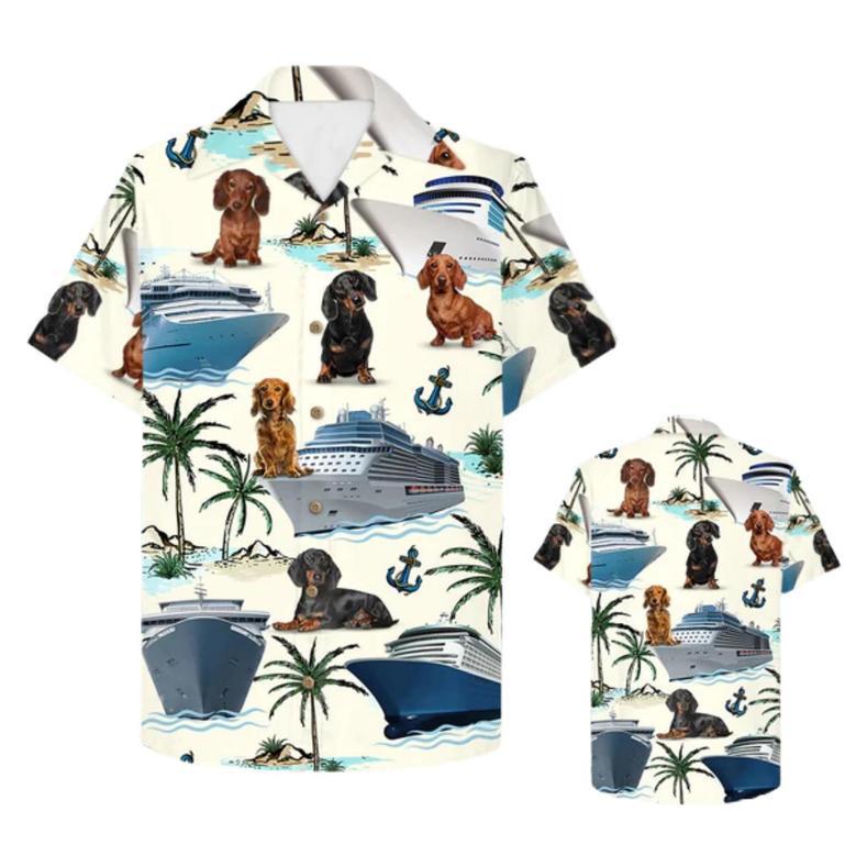 Cruising Dachshund Hawaiian Shirt - Gift For Cruise Trips - Dachshund And Cruise Pattern Trna