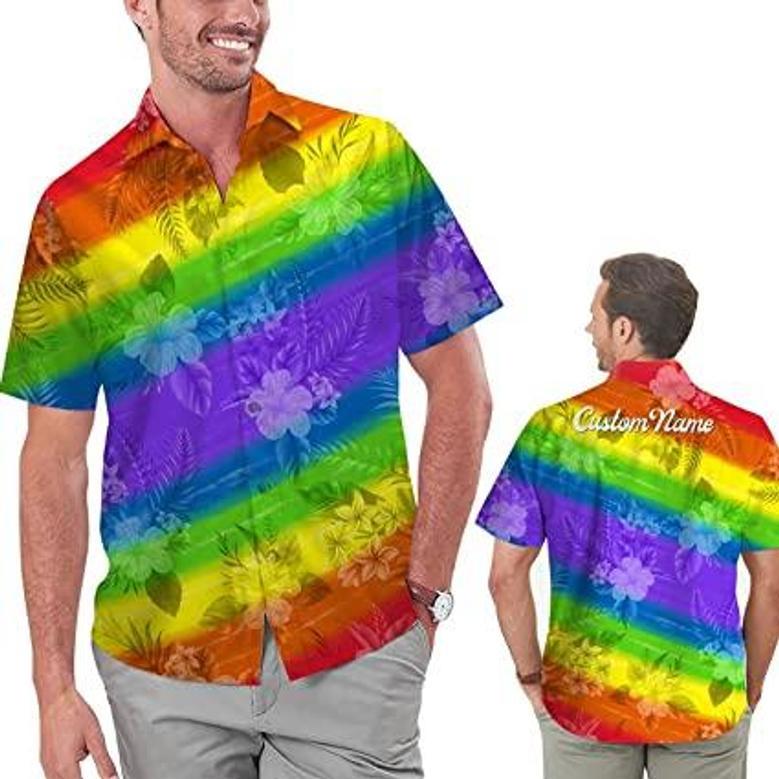 Custom Name Lgbt Rainbow Colorful Men Aloha Hawaiian Shirt For Lgbtq Community In Pride Month Hawaiian Casual Button Down