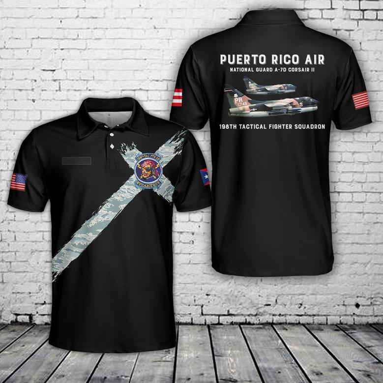Custom Name Puerto Rico Air National Guard Corsair Ii Tactical Fighter Squadron Polo Shirt, Veteran Polo Shirt