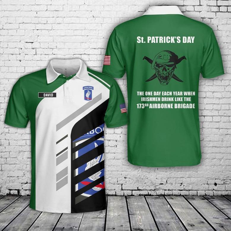 Custom Name Us Army Airborne St Patrick's Day Polo Shirt, Veteran Polo Shirt