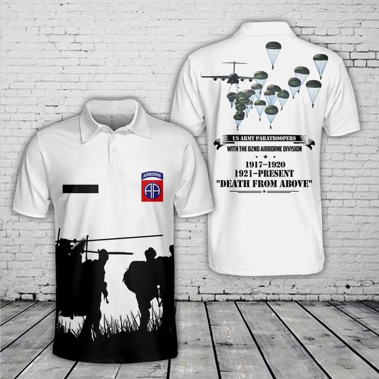 Custom Name Us Army Paratroopers With The Airborne Division Parachute Polo Shirt, Veteran Polo Shirt