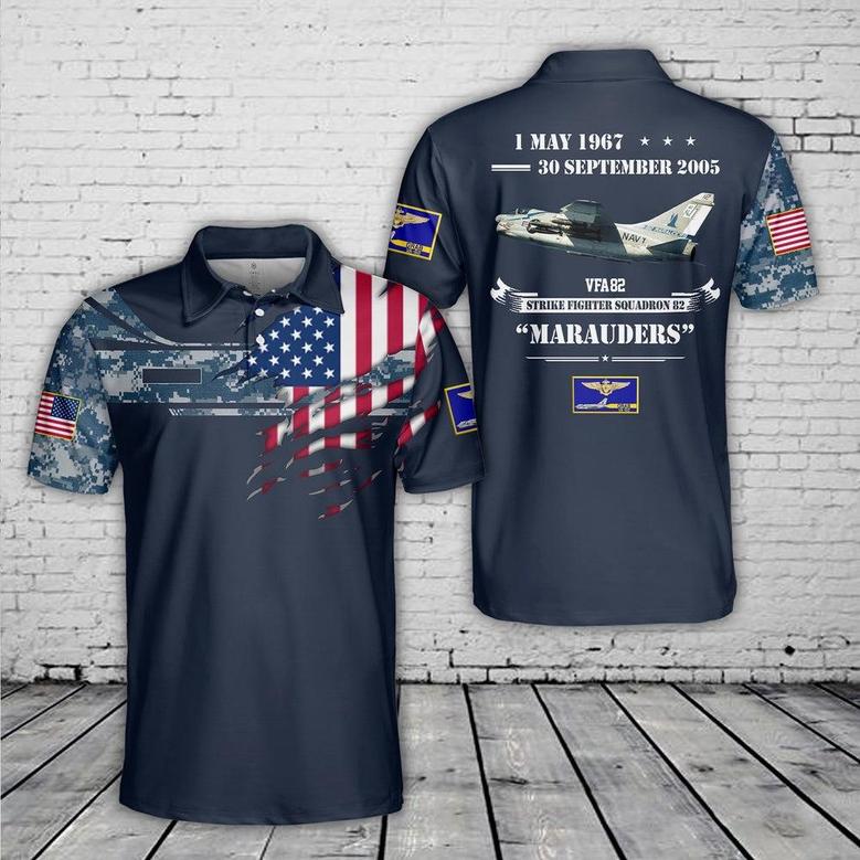 Custom Name Us Navy Strike Fighter Squadron 82 Marauders Aop Polo Shirt, Veteran Polo Shirt