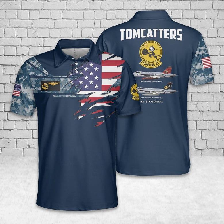 Custom Name Us Navy Tomcatters Super Hornet Polo Shirt, Veteran Polo Shirt
