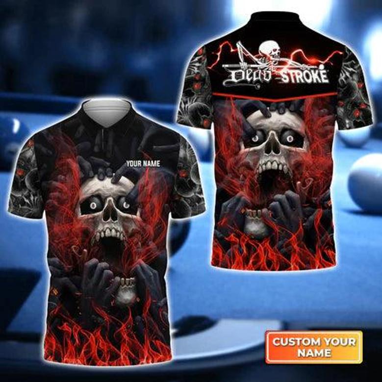 Dead Stroke Pool 8 Ball Skull On Fire Polo Shirt, Billiard Shirt For Men, Gift For Billiard Players
