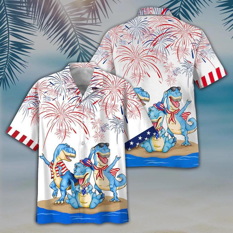 Dinosaur Hawaiian Shirt, Dinosaurus Independence's Day Full Print Hawaii Shirts For Men And Woman