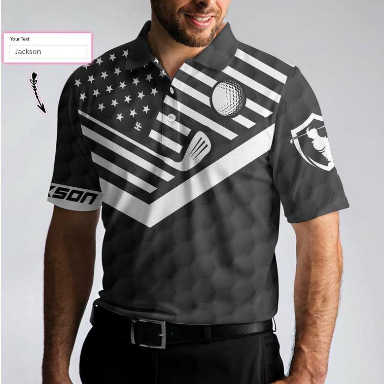 Drive It Like You Stole It Golf Custom Polo Shirt, Black American Flag Personalized Golf Shirt For Men Coolspod