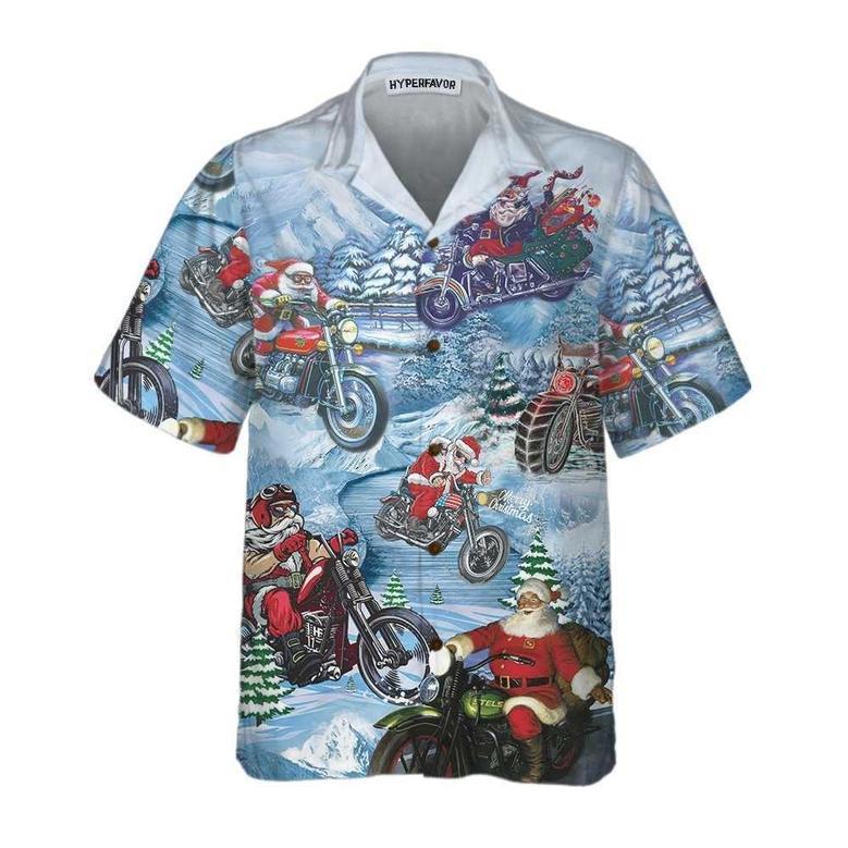 Driving With Santa On Christmas Hawaiian Shirt Motorcycle Christmas Shirt, Xmas Hawaiian Shirts