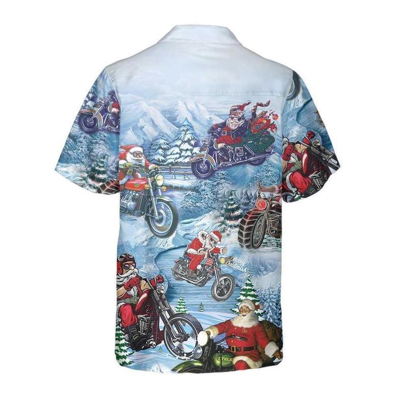 Driving With Santa On Christmas Hawaiian Shirt Motorcycle Christmas Shirt, Xmas Hawaiian Shirts