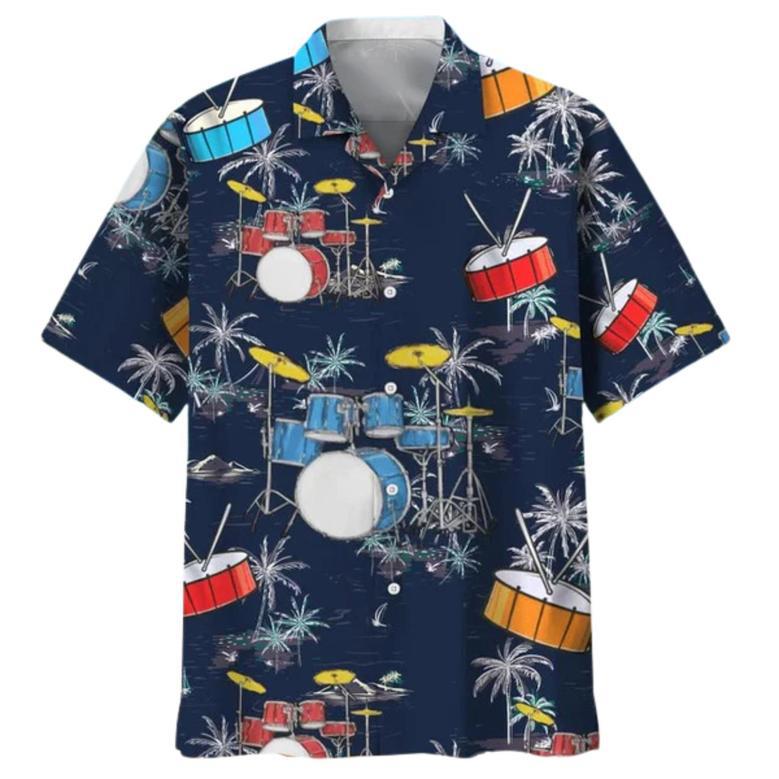 Drum Nature Beach Hawaiian Beach Shirts, Drummer Gifts, Aloha Hawaiian Shirt For Musican, Drum Hawaiian Shirt