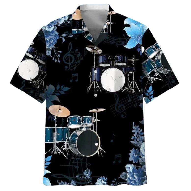 Drum Nature Beach Hawaiian Beach Shirts, Drummer Gifts, Aloha Hawaiian Shirt For Musican, Drum Hawaiian Shirt