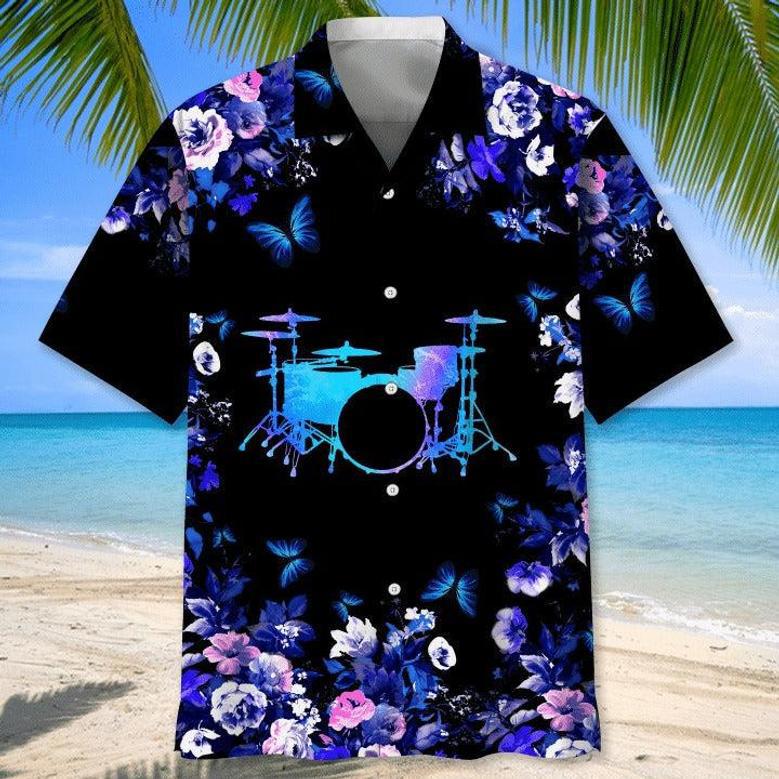 Drums Tropical Hawaiian Shirt, Aloha Beach Shirts For Drummer, Cool Hawaiian Shirt For Drum Lovers