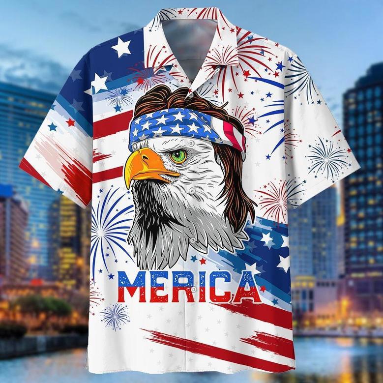 Eagle Merica Independence Day Hawaiian Shirt For Dad, American Patriotic Hawaii Aloha Beach Shirts