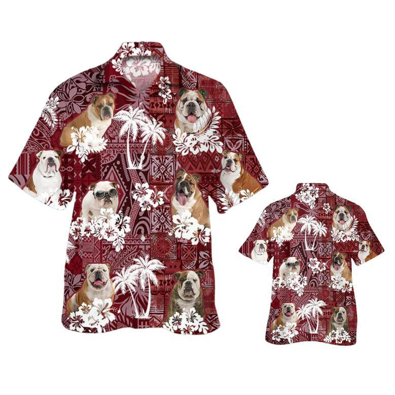 English Bulldog Hawaiian Shirt, Cool Hawaiian Shirt With Dog Red Tribal Pattern