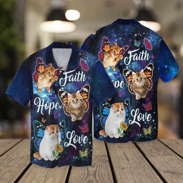 Faith Hope Love Cat Hawaiian Shirt For Cat Lovers, Cat Flying Hawaii Aloha Beach Shirt Short Sleeve