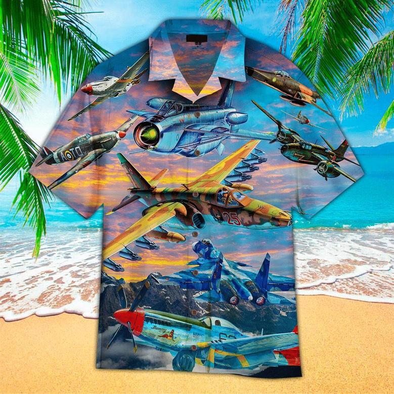 Fighting Airplane Art Hawaiian Aloha Shirts