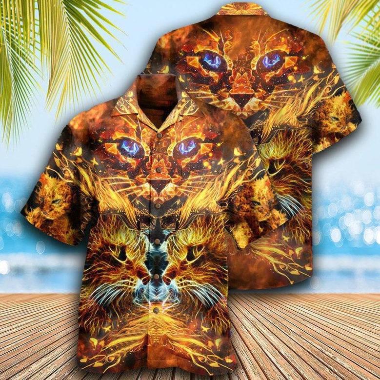 Flaming Cat Hawaiian Shirt, Cool Printing Hawaii Shirt, Gift For Cat Lovers