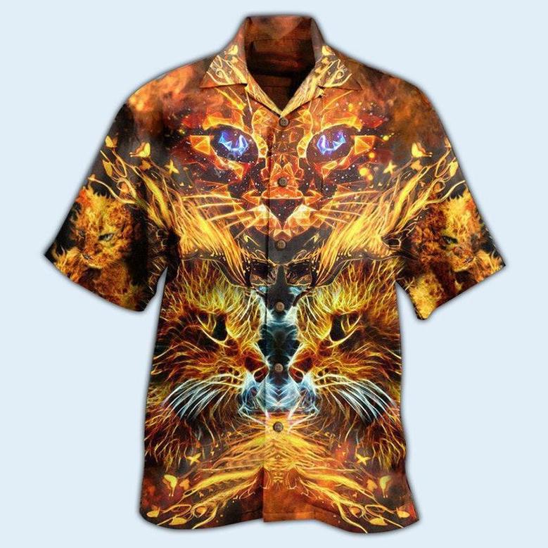 Flaming Cat Hawaiian Shirt, Cool Printing Hawaii Shirt, Gift For Cat Lovers