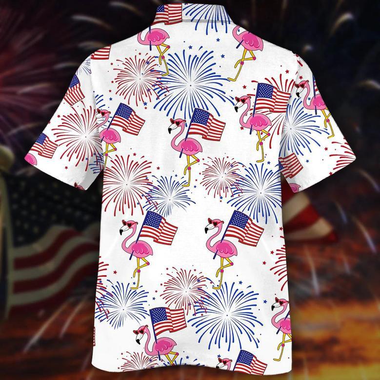 Flamingo Hawaiian Shirt For Independence Day, Usa Flag With Flamingo Patriotic Hawaii Aloha Shirt Short Sleeve