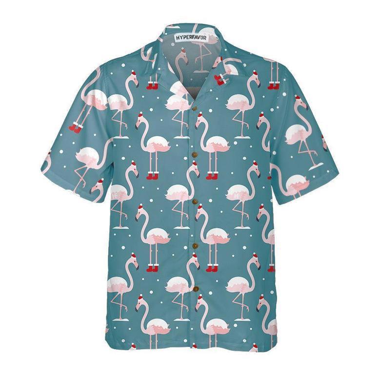 Flamingo On Christmas Holiday Hawaiian Shirt, Xmas Hawaiian Shirts