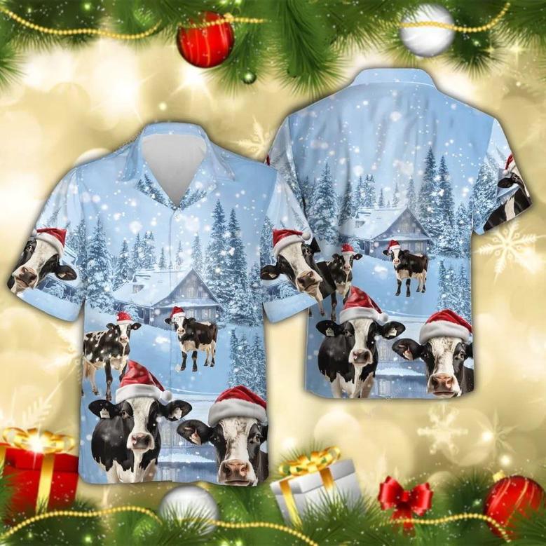 Fresian Cow Christmas Hawaiian Shirts, Xmas Hawaiian Shirts