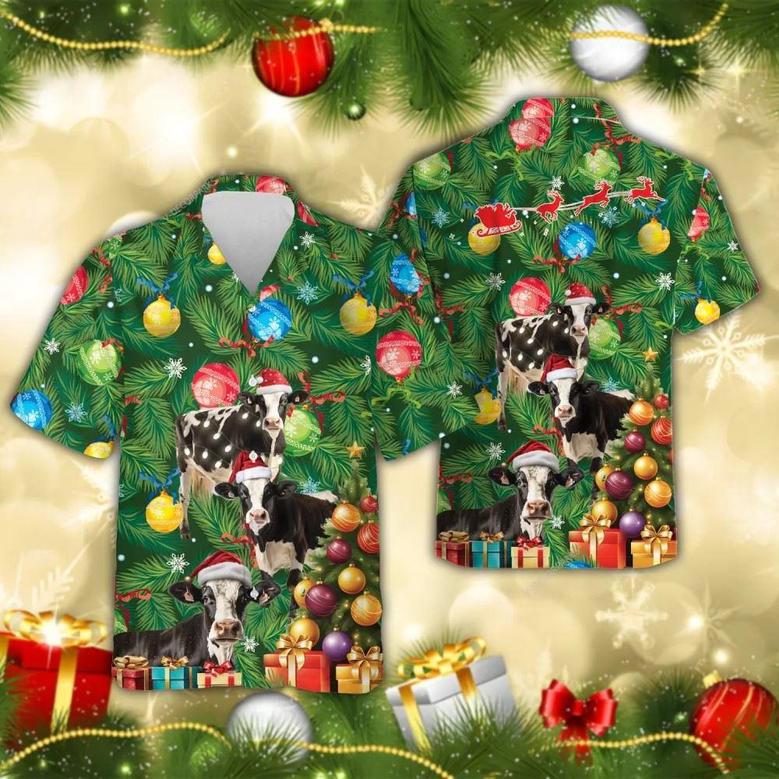 Fresian Cow Christmas Tree Hawaiian Shirt, Xmas Hawaiian Shirts