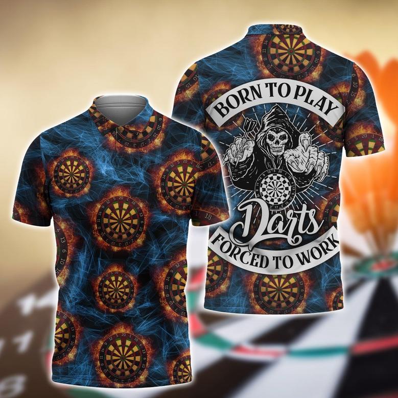 Full Print Over Dart Polo Shirt, Born To Play Darts Forced To Work Funny Shirt, Dart Shirt