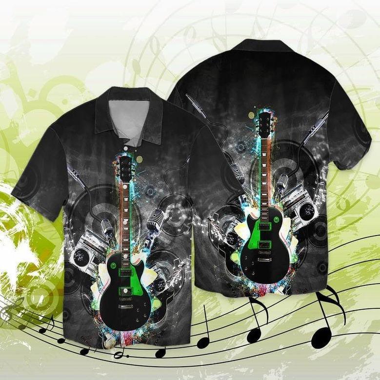 Full Printed Electric Guitar Hawaiian Shirt, Music Party Guitarist Hawaiian Shirts