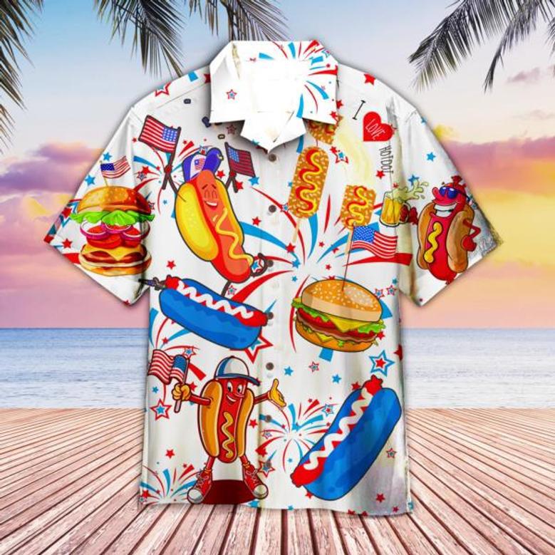 Funny American Hot Dog Of July Independence Day Hawaiian Shirt For Men & Women, Hot Dog Hawaiian Shirt