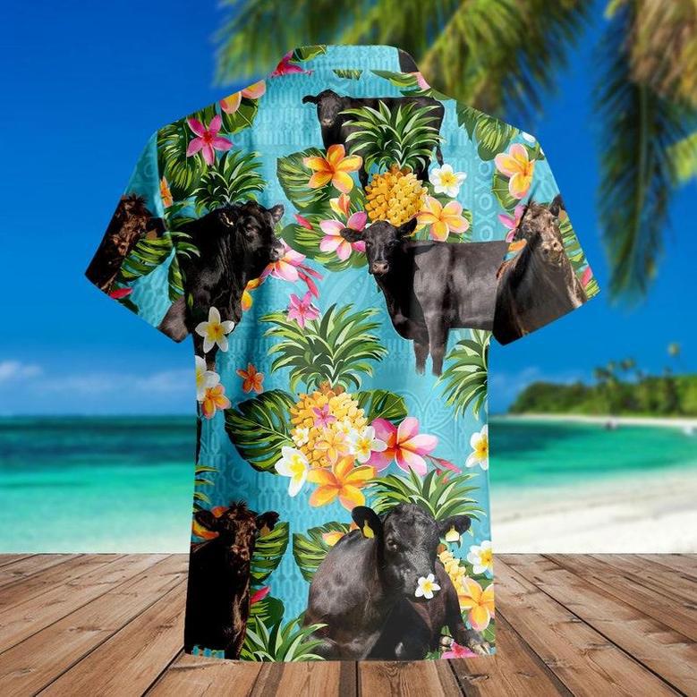 Funny Black Angus Cow Hawaiian Shirt, Tropical Flower Hawaii Shirt, Short Sleeve Hawaiian Aloha Shirt