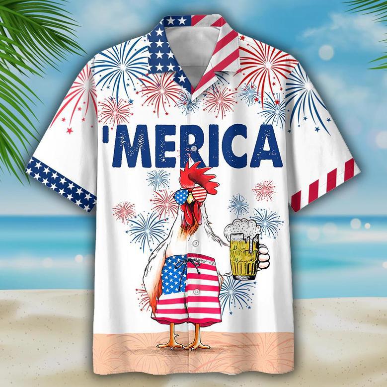 Funny Chicken Beer Hawaiian Shirt For Independence's Day, Cool Chicken Patriotic Of July Gift For Chicken Lovers