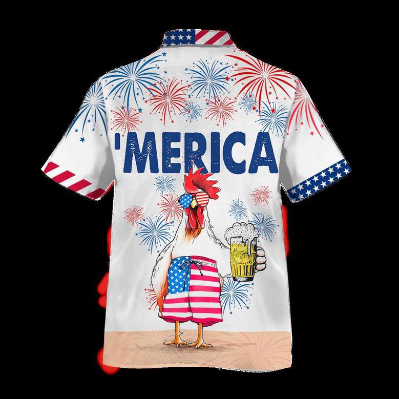 Funny Chicken Beer Hawaiian Shirt For Independence's Day, Cool Chicken Patriotic Of July Gift For Chicken Lovers