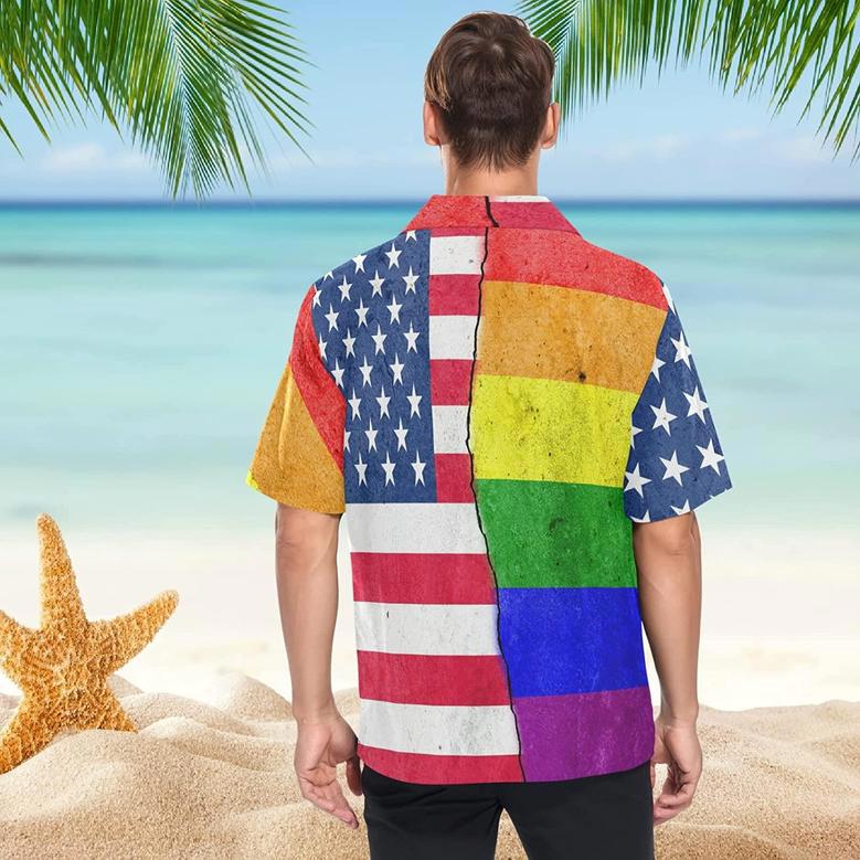 Gay Hawaiian Shirts In Usa Flag Background, Hawaiian Shirts Gay, Lesbian Hawaii Shirt, Gift For Couple Gaymer