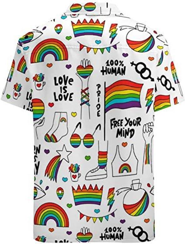 Gay Pride Hawaiian Shirt, Love Is Love Hawaii Shirt For Lesbian, Free Your Mind, Human Right Rainbow Hawaiian Shirt