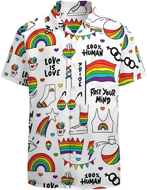 Gay Pride Hawaiian Shirt, Love Is Love Hawaii Shirt For Lesbian, Free Your Mind, Human Right Rainbow Hawaiian Shirt