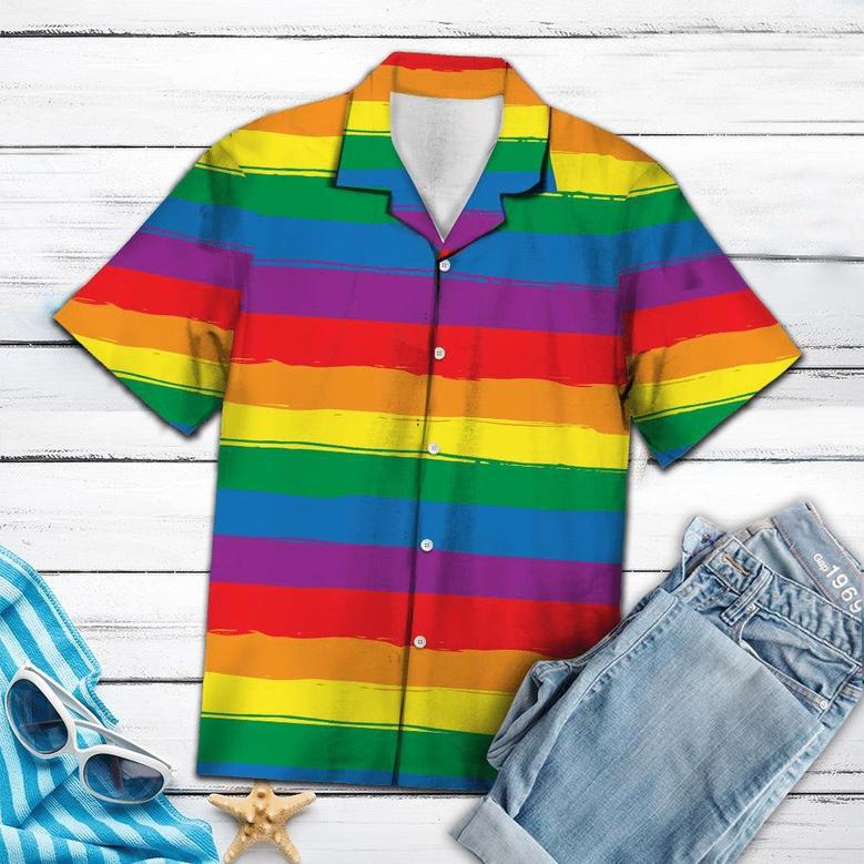 Gay Pride T Shirt, Lgbt Stripe Rainbow Nice Ornamental Hawaiian Shirt