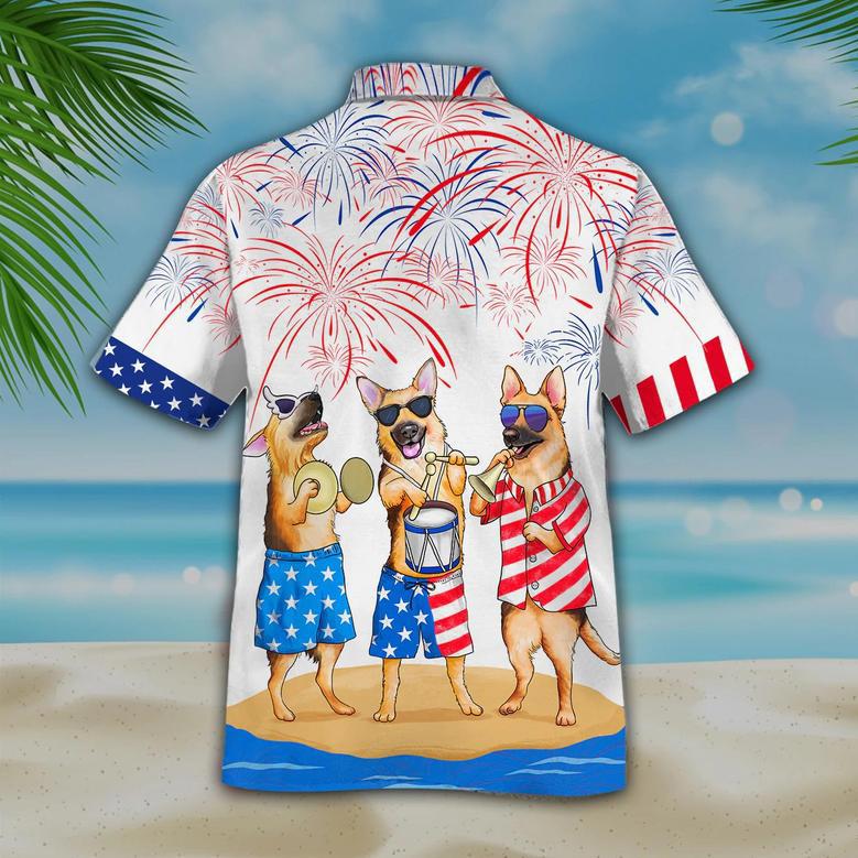 German Shepherd Hawaiian Shirt, Funny Cool Dog Hawaii Shirt For American Independence Day, Cute Hawaii Shirt For Dog Lovers