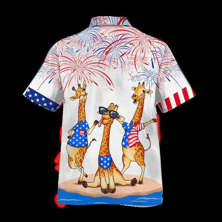 Giraffe Hawaiian Shirt For Independence's Day, Happy Of July Patriotic Giraffe Hawaii Aloha Beach Shirt Full Print